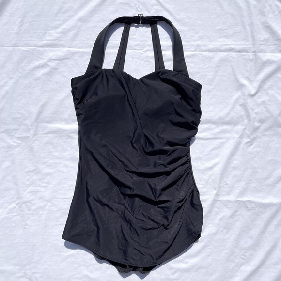 Lands' End Swim Lands End Womens D Black One Piece Ruched Swimsuit